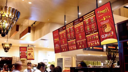 Digital Menu Boards Portrait in a Fast Food Chicken Restaurant