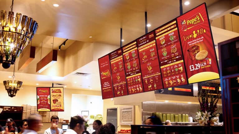 Digital Menu Boards Portrait in a Fast Food Chicken Restaurant