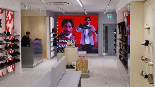 Indoor Direct View LED Video Wall in a shoe shop