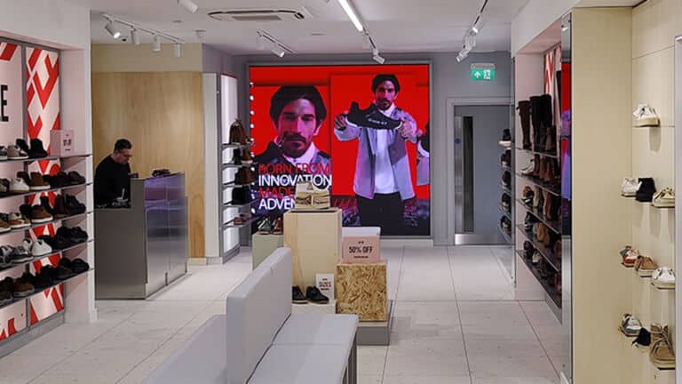 Indoor Direct View LED Video Wall in a shoe shop
