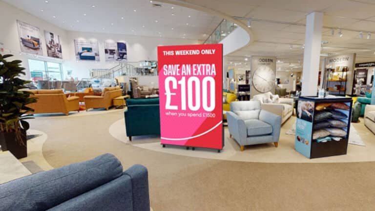 Freestanding Digital LED Screen in a Furniture Store