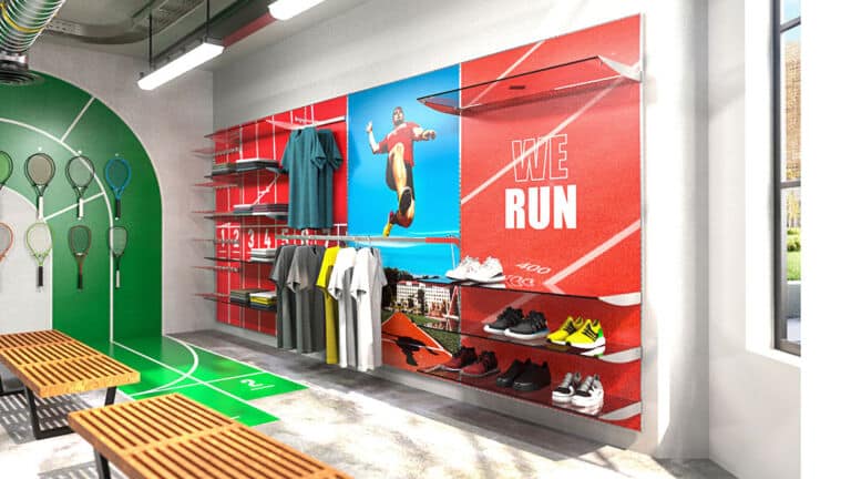 Stretch Fabric Walls being used in a Sports Shop.