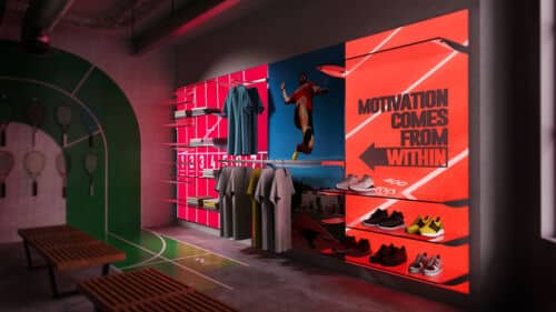 Stretch Fabric Wall System with Illumination in a Sports Shop