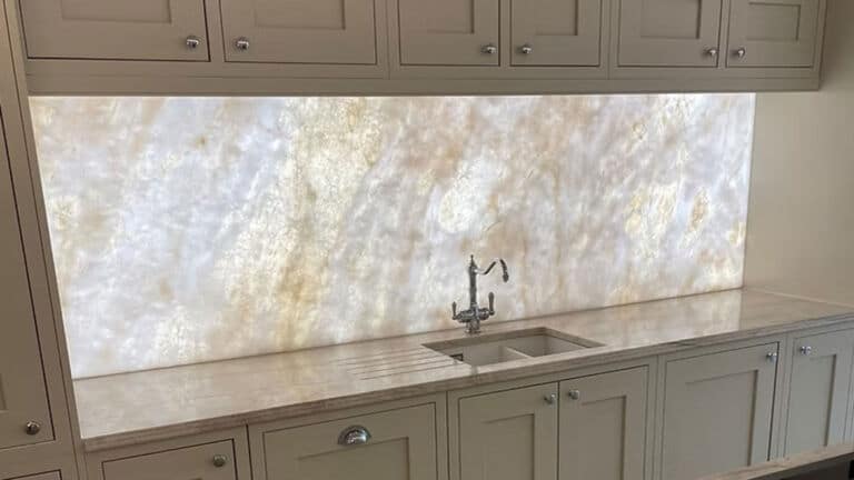 Flexible LED Light Sheet Illuminating a Kitchen Splashback